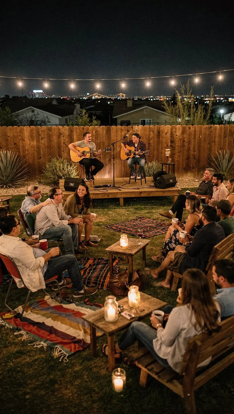 Community gathering with live music and social connection